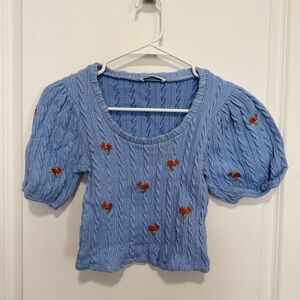 Zara Blue Cable Knit Sweater Top